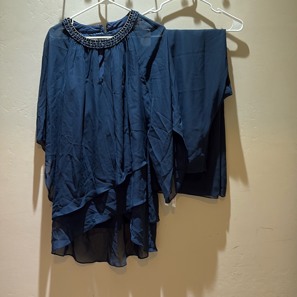 Sequins Chiffon Pant Suit- Dark Navy